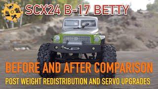 1/24 Scale Axial SCX24 B-17 Betty #5 | Before/After Comparison Post Weight Redistribution and Servo