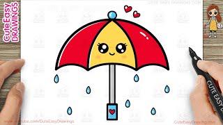 How to Draw a Cute Umbrella Easy Step-By-Step Drawing and Coloring for Kids and Toddlers