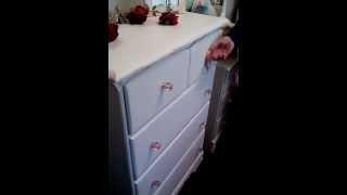 Vintage Painted Distressed Tall Dresser Pink Knobs