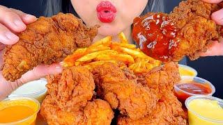 ASMR FRIED CHICKEN TENDERS DIPPED IN 7 DIFFERENT SAUCES