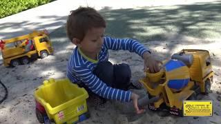 Construction Trucks in the Sand Box, Bruder Toys and Big Tonka