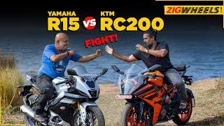 Yamaha R15M v4 vs KTM RC200 - Best Beginner Sportbikes | Performance, Mileage, Features Compared