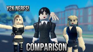 Wednesday skins comparison showcase. Heroes online world roblox