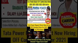 Tata Power Biggest Direct Hiring 2021-2024 Batch| Software Engineer #shorts #short #viral #trending