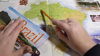 ASMR ~ Brazil History & Geography ~ Soft Spoken Map Pointing Tracing Page Turning
