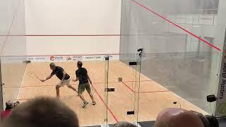 Armin Hameed n Muhammad Hussain, Qr, 45+, Armin went into injury time, World Squash Masters