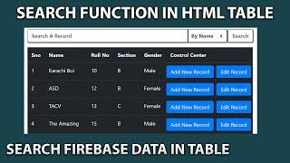 SEARCH Function in HTML Table | Firebase Database Javascript
