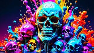 Trippy 4K UHD Psychedelic VJ Loop | Rainbow Melting Skulls No Sound Screensaver | Background Video