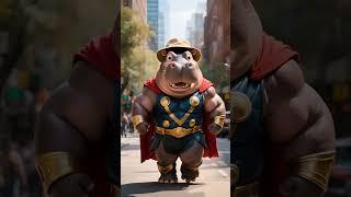 Thor Hippopotamus: AI Reimagines the God of Thunder! #animals #marvel