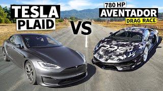 DDE's 780hp Lamborghini Aventador SVJ vs Tesla Model S Plaid, no-prep Drag Race!