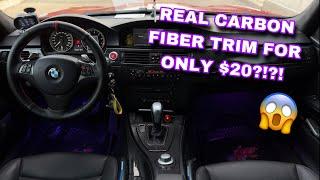 REAL CARBON FIBER TRIM FOR $20?! (The MOST Realistic Carbon Wrap + BMW E90 Red M Button Install)