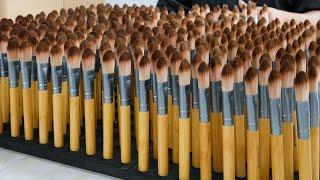 Process of Making Makeup Brushes and Nail Art Brushes.  China Cosmetics Factory.