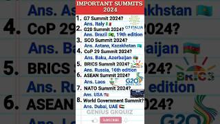 IMPORTANT SUMMITS 2024/CURRENT AFFAIRS/GENIUS GKQUIZ #currentaffairs #gk #summit #shorts #shortvideo