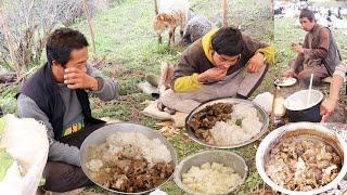 Lamb meat at shepherd dinner in the jungle