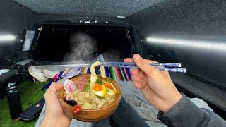 Cooking Gourmet A5 Udon out of my Truck - camping meal