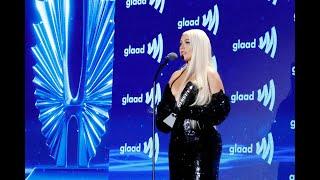 Christina Aguilera receives the Advocate for Change Award at the 34th annual GLAAD Media Awards