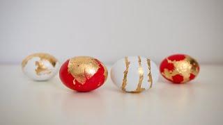 HOW TO MAKE GOLD-LEAF  EASTER EGGS | Red & White | Spring Diys