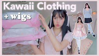 CLOTHING HAUL  Youvimi unboxing + review  ( pink, aesthetic, kawaii, wigs )