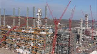 A crane was blown over during high winds at the Shell Cracker Plant Monaca Pa.