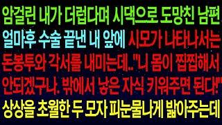 【실화사연】내가 암에 걸리자마자 시댁으로 도망친 남편...얼마후 수술 끝낸 내 앞에 시모가 돈봉투와 각서를 내미는데..상상을 초월한 두 모자를 아주 피눈물나게 밟아줬습니다