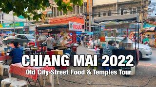 【4K】Chiang Mai Old City Walking Tour - Wat Chedi Lang, Three Kings Monument at Evening