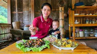 Harvesting Snails and Turmeric to sell at the market - Cooking delicious Banana Snail and Bean dish.