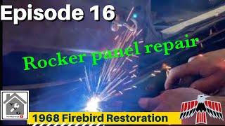 E16 1968 Pontiac Firebird convertible rocker panel replacement and repair, clean plug weld how to