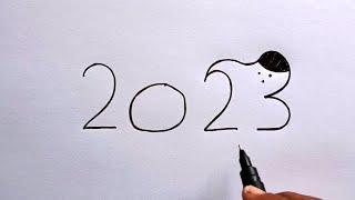 How To Draw Dog With 2023 Number | Dog Drawing From 2023 Number Easy | Dog Drawing Step By Step