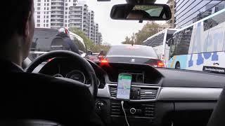 stuck in Friday morning rush hour traffic jam on Gran Via in Barcelona, Spain