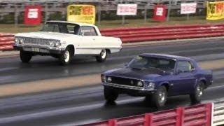Rare 428 Cobra Jet Mustang vs Impala SS 409 / 425 HP - 1/4 Mile Drag Race - Road Test TV ®