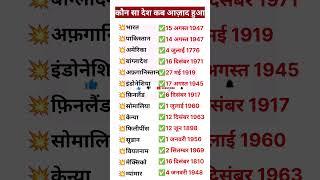 कौन सा देश कब आज़ाद हुआ। which country become independent when#gkquestions #indiagkinhindi #country