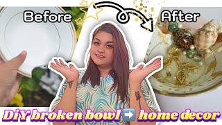 DiY | upcycled broken bowl to home decor | reuse |  #viral | recycle art | best out of waste