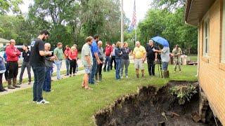 Gov. Kim Reynolds and FEMA survey flood damage in Cherokee, IA