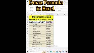Dmax Formula in Excel | Microsoft Excel Full Course Tutorial 2024 | #excel #dmax #exceltutorial