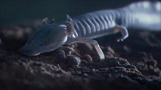 An amazing creature lives in a cave separated from the outside world. Salamanders