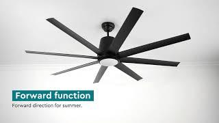 Black Low Profile Energy Saving 64 Inch Plastic Ceiling Fan 8 Blades