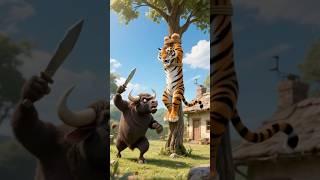 The Orange Cat Outsmarts the Crazy Bull to Save His Tiger Brother！#bull #cat #tiger #cute #funny