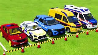 DACIA, AUDI, FORD, VOLKSWAGEN POLICE CARS & MERCEDES AMBULANCE EMERGENCY CAR TRANSPORTING ! FS22