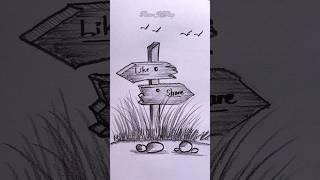 Scenery Sketch Wooden Direction ️️ #shorts #drawing