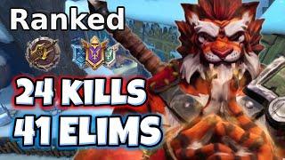 24 Kills TIBERIUS Solo Carry in Ice Mines (Tigron's Fury) Paladins Ranked