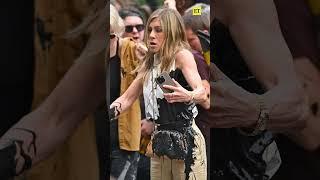 Jennifer Aniston gets oil thrown on her while filming 'The Morning Show' #shorts