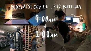 16h day in my life ‍ medical biostats and coding, immunology PhD writing, what I ate, gym routine