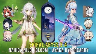 C0 Nahida Nilou Bloom and C0 Ayaka Hypercarry - Genshin Impact Abyss 3.4 - Floor 12 9 Stars