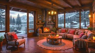 Elegant Smooth Jazz Music to Relax ️Cozy Cabin Retreat with Warm Fireplace & Soft Snowfall Lakeside