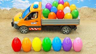 Rescue Cranes, Excavators, Concrete Mixers, Trucks - Rescue Giant Easter Eggs On The Farm