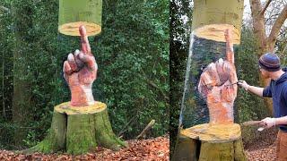 Easy 3D Hand in Tree Illusion Art