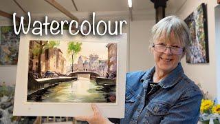 How to paint a Dutch canal in watercolor using a loose, expressionistic style.