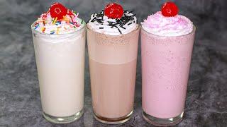 3 Milkshake Recipe | Vanilla Milkshake | Chocolate Milkshake | Strawberry Milkshake | Yummy