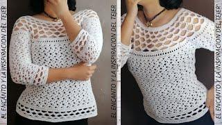 BONITA FACIL Y RAPIDA BLUSA A CROCHET SIN COSTURAS "ZAWATI" TALLA L