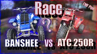 Honda ATC 250R races a Yamaha banshee. Who wins? Stock vs FMF piped ATC 250R